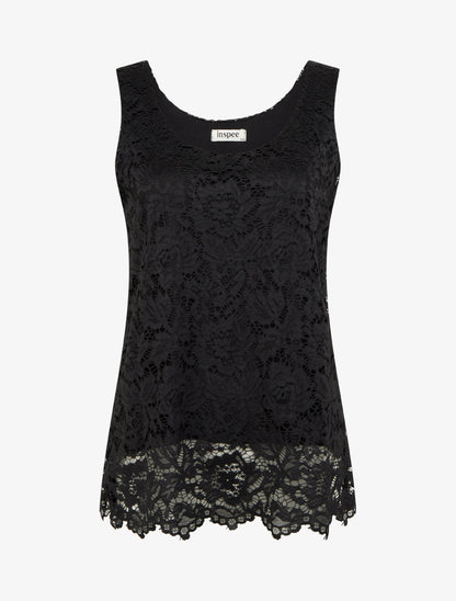 Top sans manches en dentelle à col U - Noir - 1