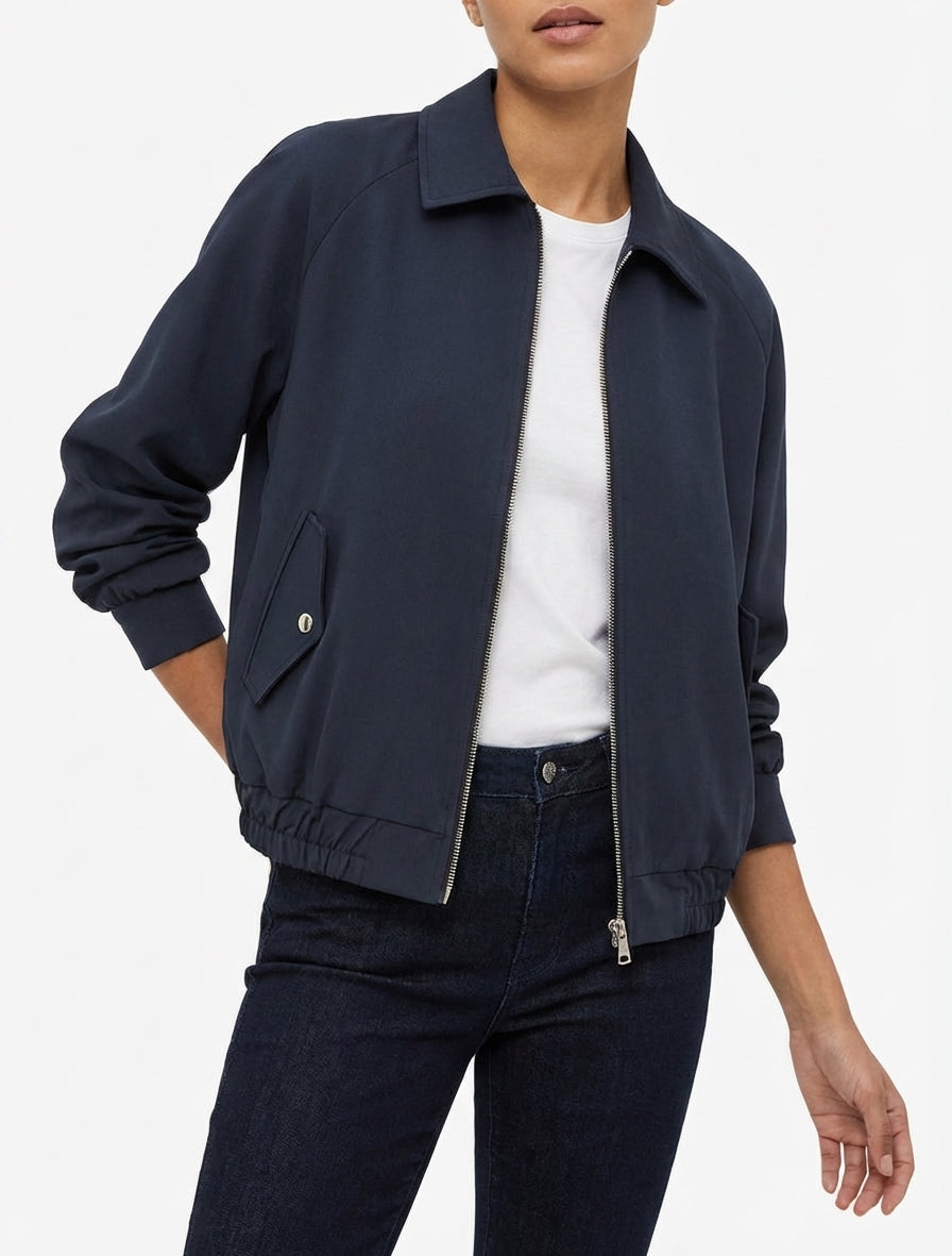 Veste ample zippée à bords élastiqués - Marine