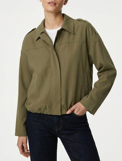 Veste fluide unie zippée - Kaki