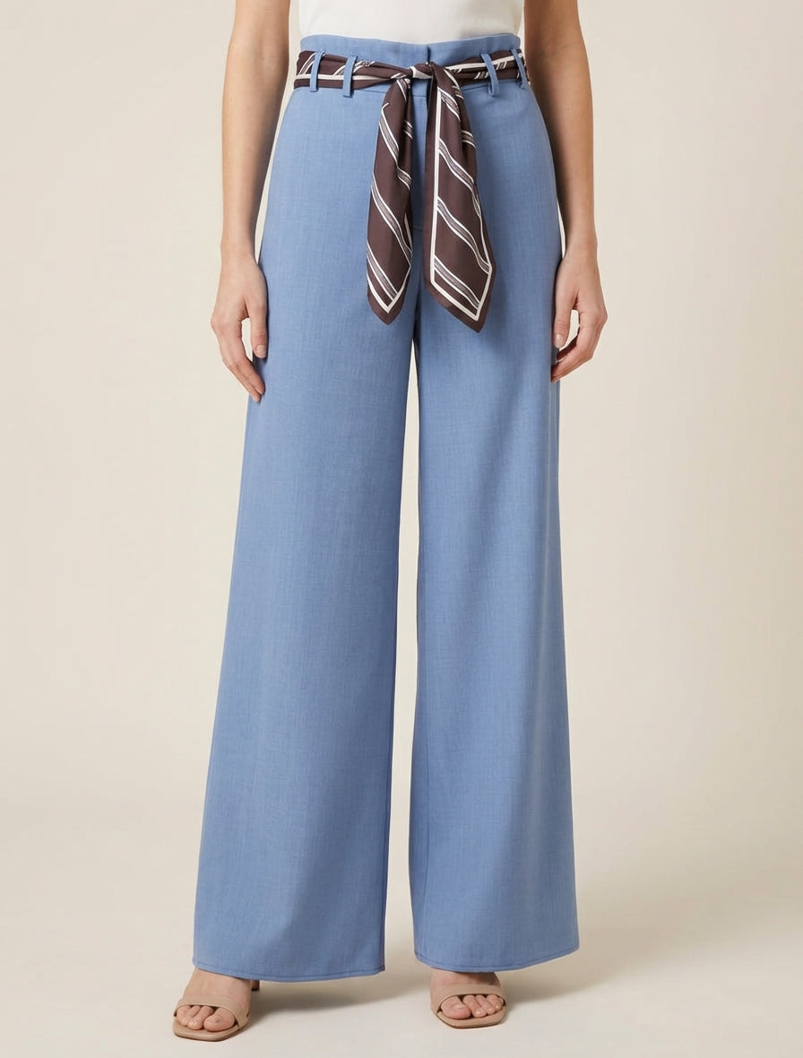 Pantalon ample à ceinture style foulard - Bleu clair