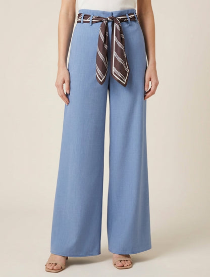 Pantalon ample à ceinture style foulard - Bleu clair
