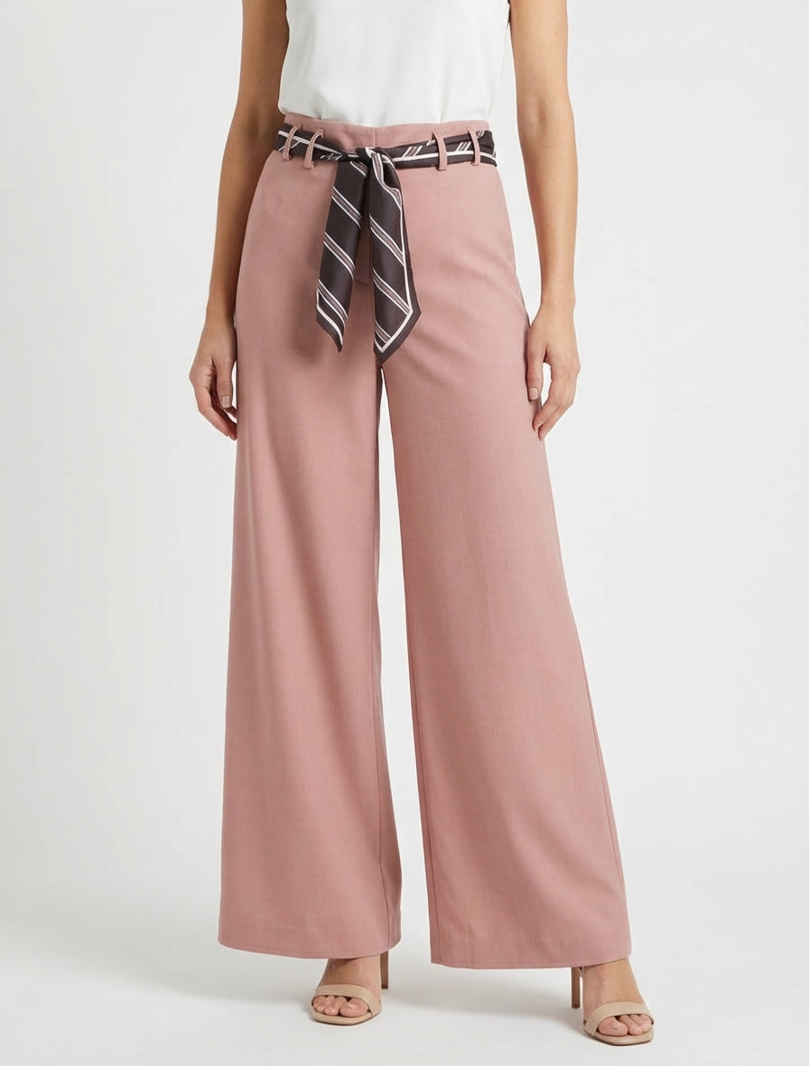 Pantalon ample à ceinture style foulard - Rose