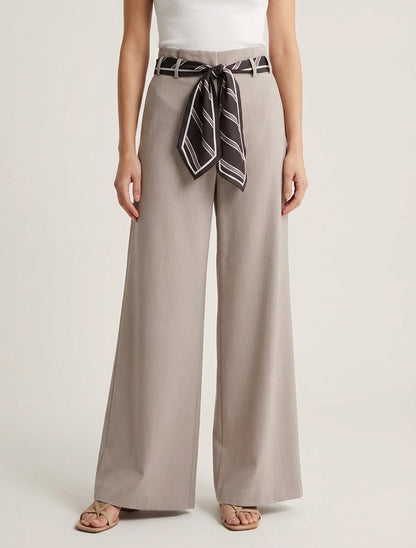 Pantalon ample à ceinture style foulard - Taupe clair