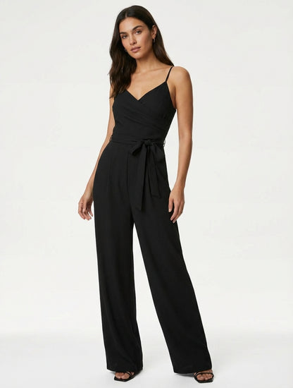 Combinaison cache-cœur à bretelles - Noir