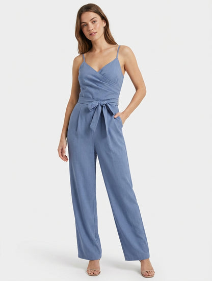 Combinaison cache-cœur à bretelles - Bleu