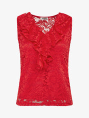 Top sans manches en dentelle - Rouge - 1
