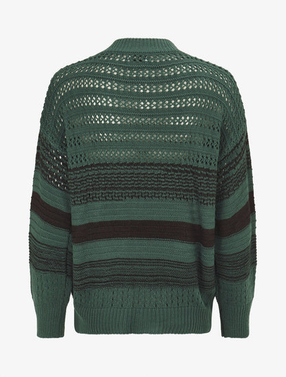 Pull en maille ajourée et rayures - Vert forêt - 2