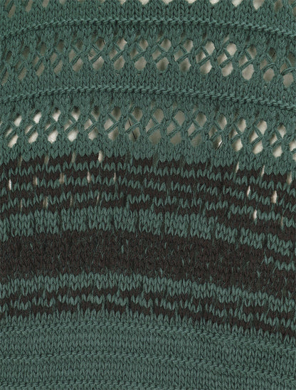 Pull en maille ajourée et rayures - Vert forêt - 3