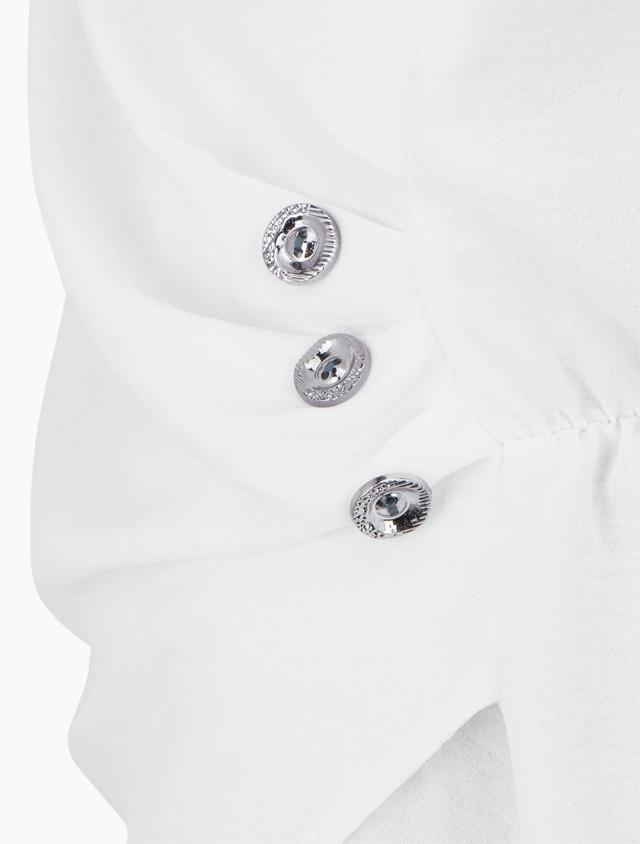 Top sans manches drapé à boutons - Blanc - 3