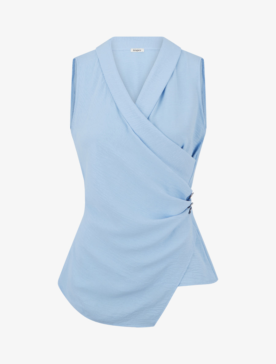 Top sans manches drapé à boutons - Bleu ciel - 1
