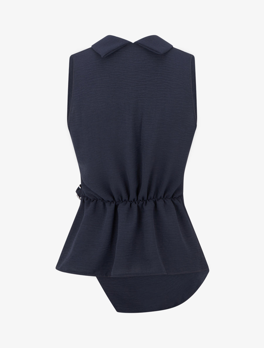 Top sans manches drapé à boutons - Marine - 2