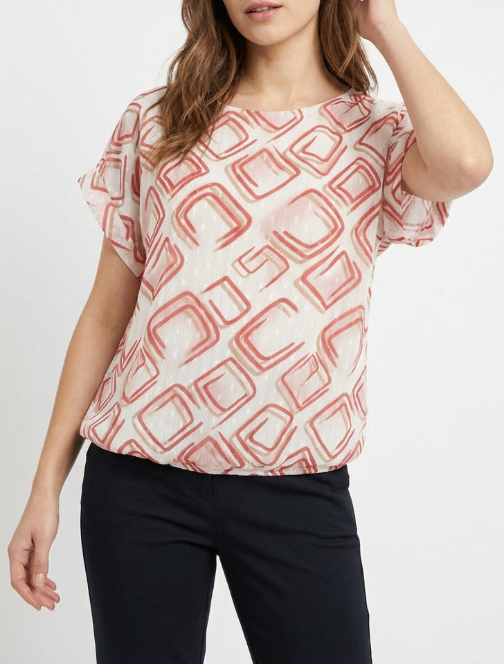 Top boule manches courtes à motifs graphiques - Rouge