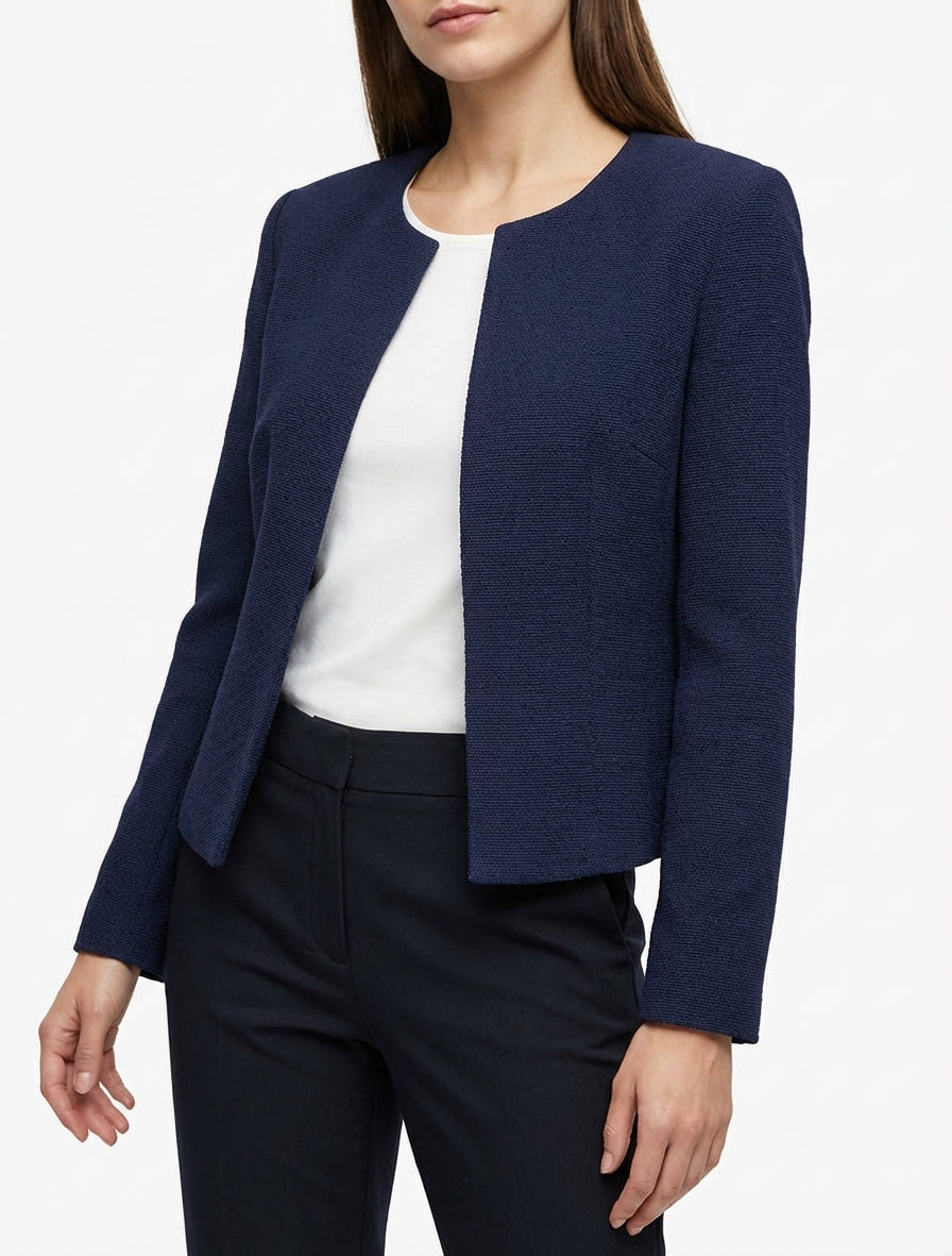 Veste droite à col rond et épaulettes - Marine