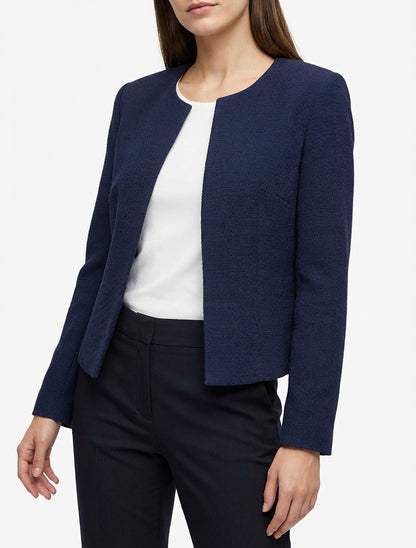 Veste droite à col rond et épaulettes - Marine