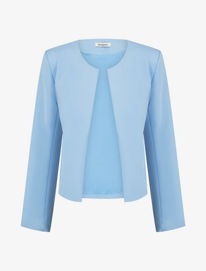 Veste droite à col rond et épaulettes - Bleu ciel - 1