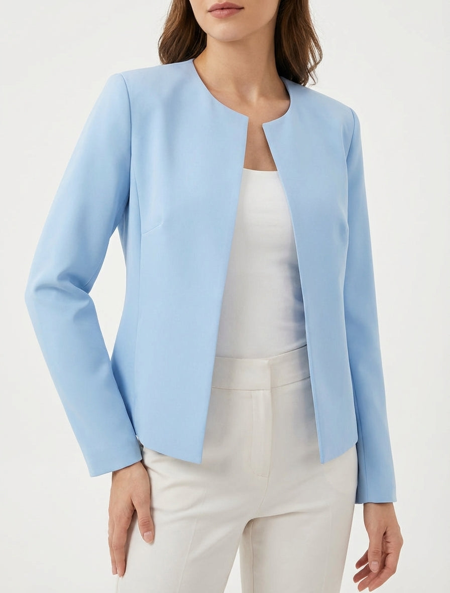 Veste droite à col rond et épaulettes - Bleu ciel