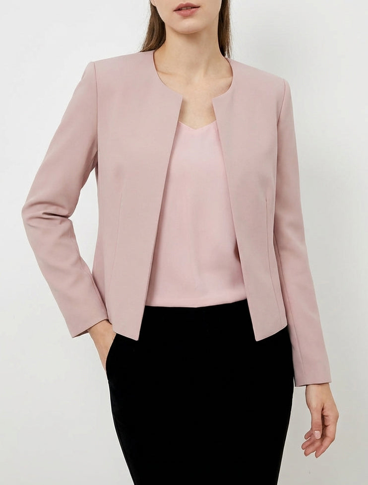 Veste droite à col rond et épaulettes - Rose