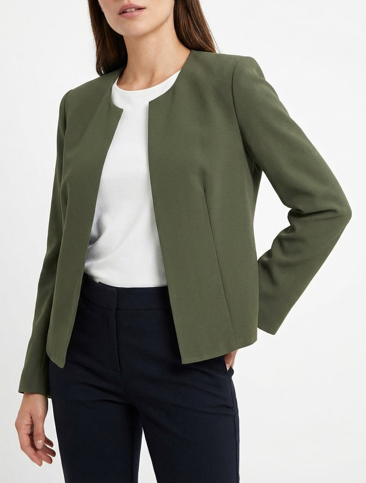 Veste droite à col rond et épaulettes - Kaki