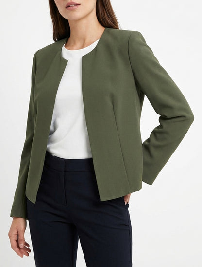 Veste droite à col rond et épaulettes - Kaki