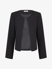 Veste droite à col rond et épaulettes - Noir - 1