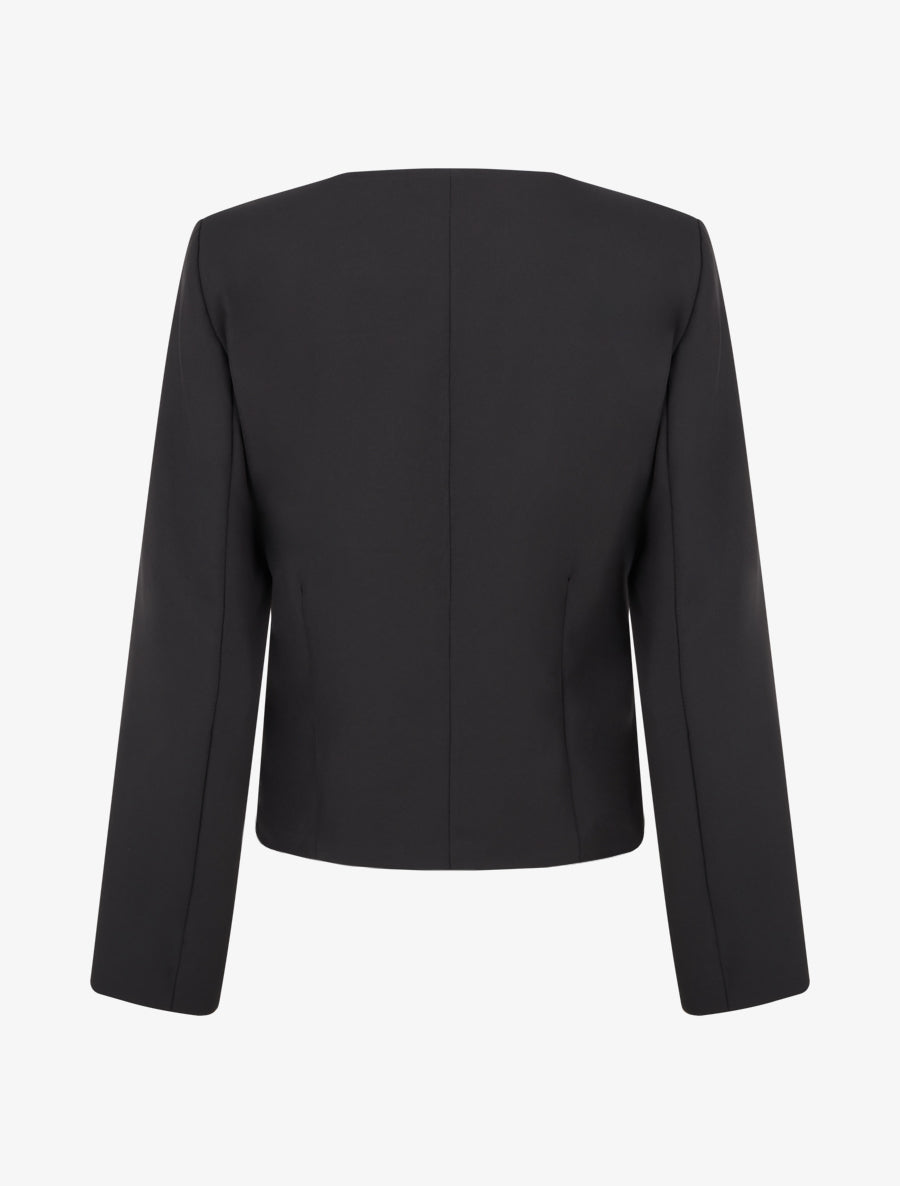 Veste droite à col rond et épaulettes - Noir - 2