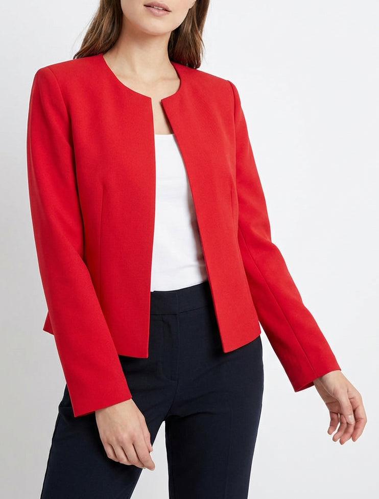 Veste droite à col rond et épaulettes - Rouge