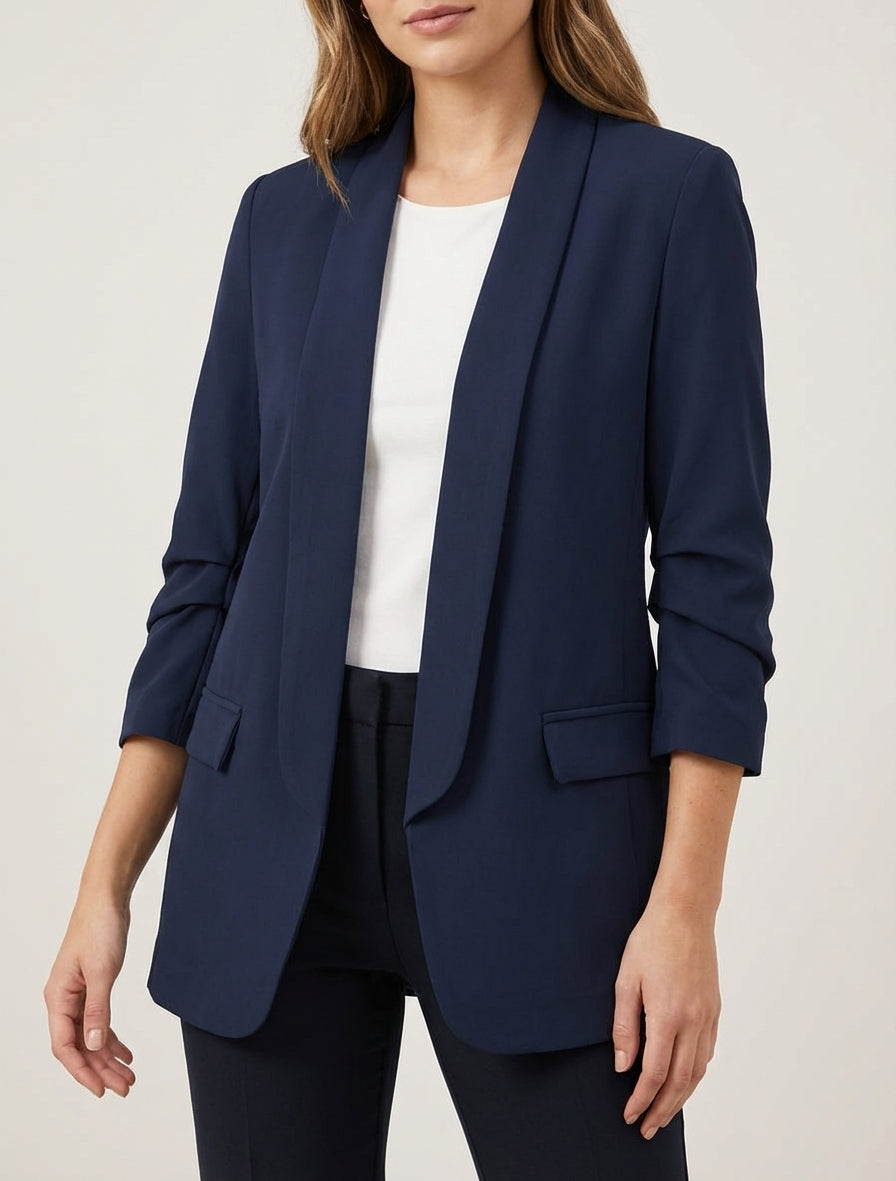 Blazer uni à manches froncées - Marine