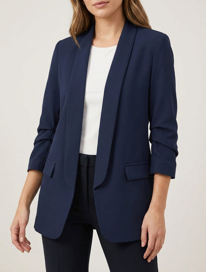 Blazer uni à manches froncées - Marine