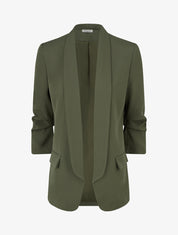 Blazer uni à manches froncées - Kaki - 1