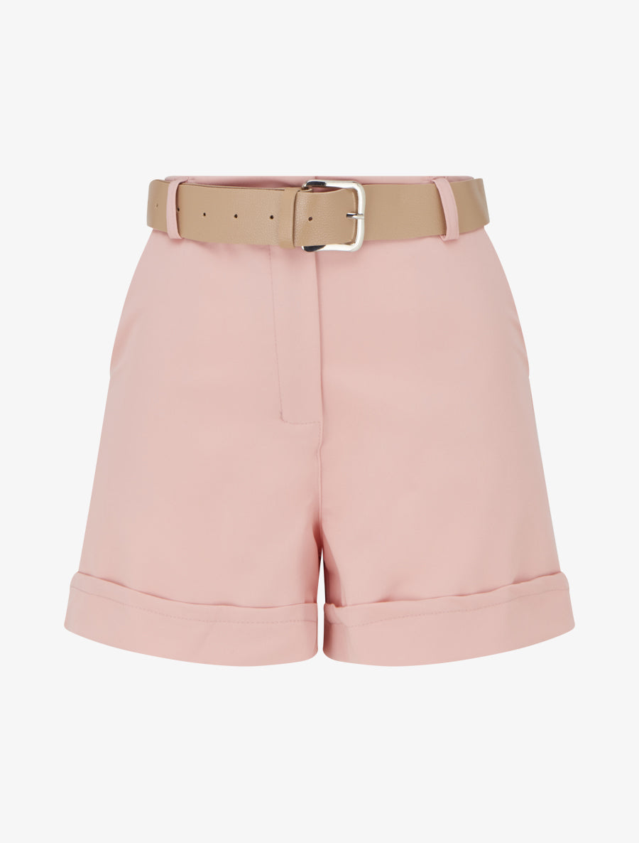 Short uni à ourlet et ceinturé - Rose - 1