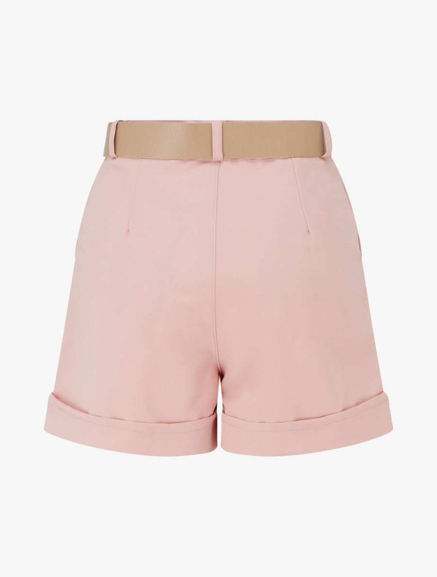 Short uni à ourlet et ceinturé - Rose - 2
