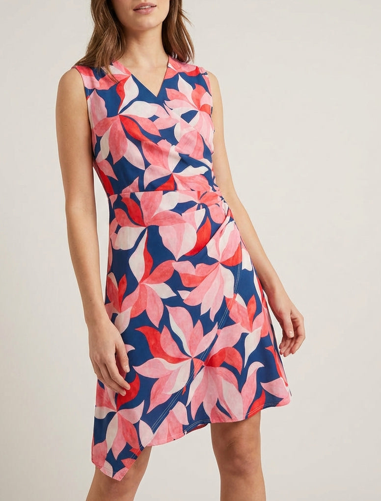 Robe style portefeuille sans manches imprimé feuillages - Rose