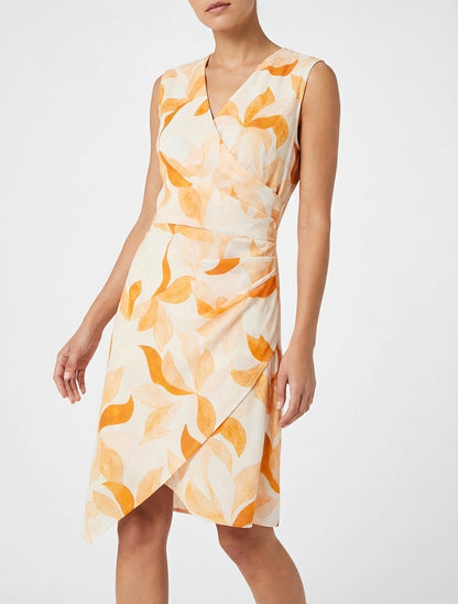 Robe style portefeuille sans manches imprimé feuillages - Orange