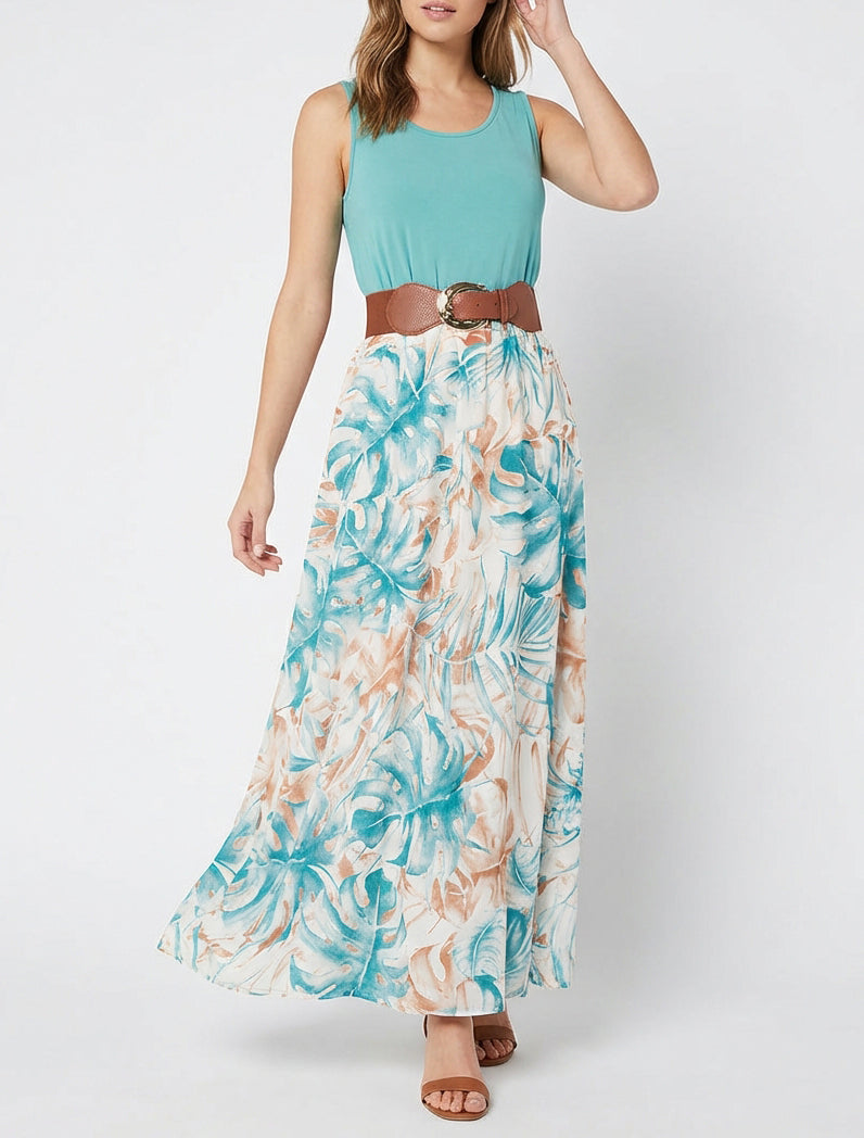 Robe longue taille élastiquée - Turquoise