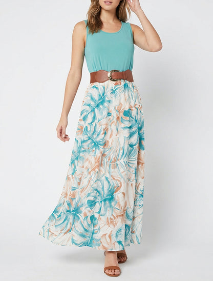 Robe longue taille élastiquée - Turquoise