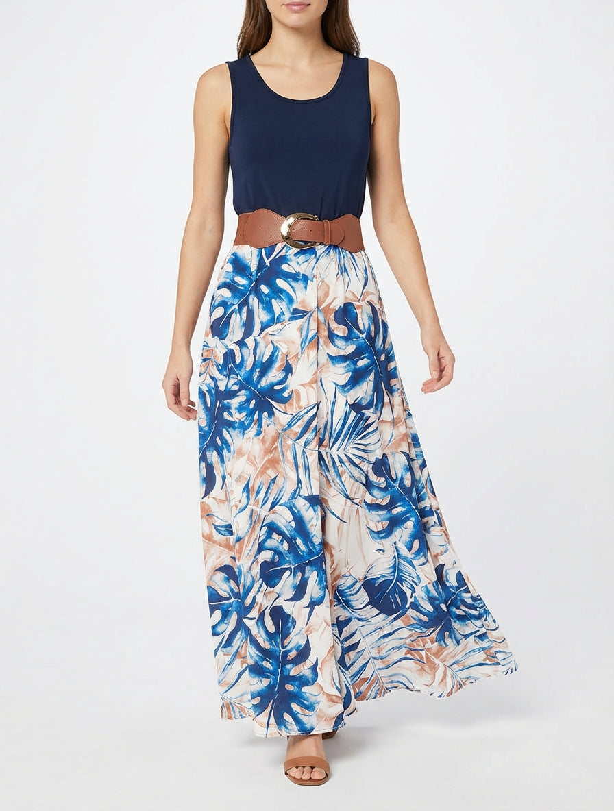 Robe longue taille élastiquée - Marine