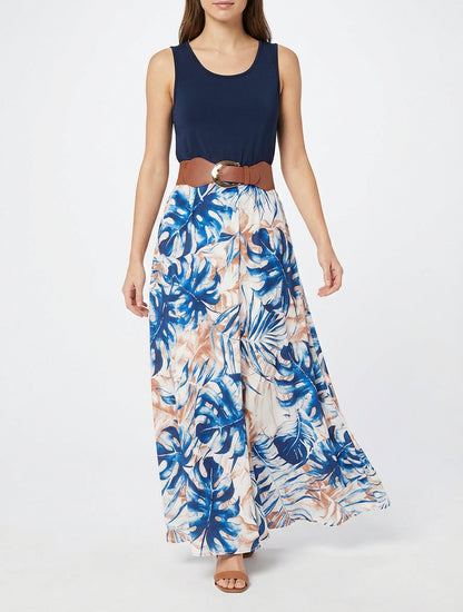 Robe longue taille élastiquée - Marine