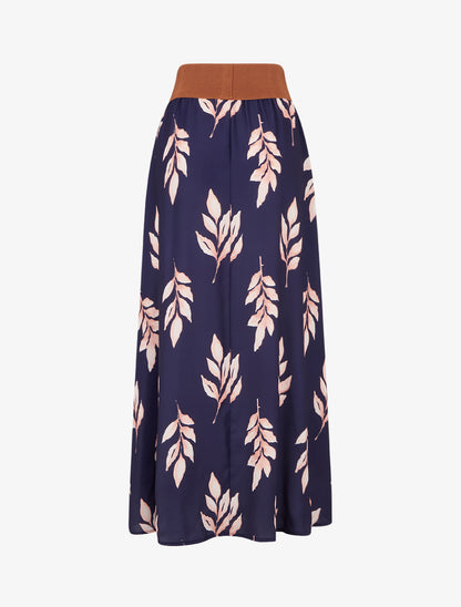 Jupe longue imprimé feuilles - Marine - 2