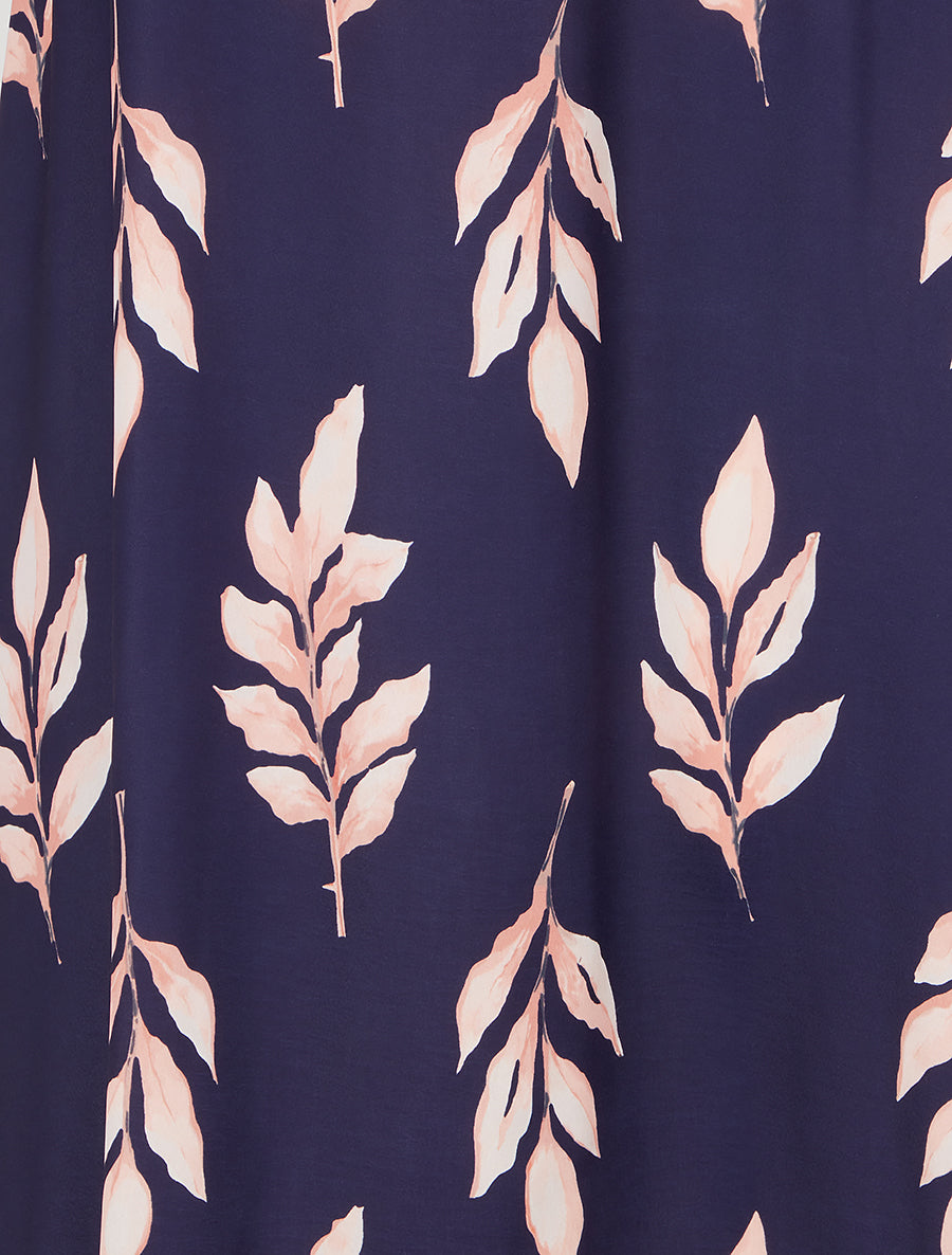 Jupe longue imprimé feuilles - Marine - 3