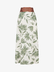 Jupe longue imprimé floral à taille fantaisie - Kaki - 1