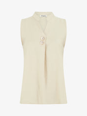 Top droit sans manches à boutons décoratifs - Beige - 1