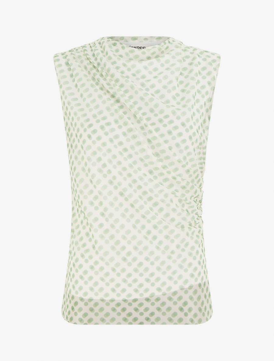 Top sans manches en tulle à pois - Vert - 1