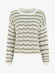 Pull ajouré à rayures fantaisies - Kaki - 1