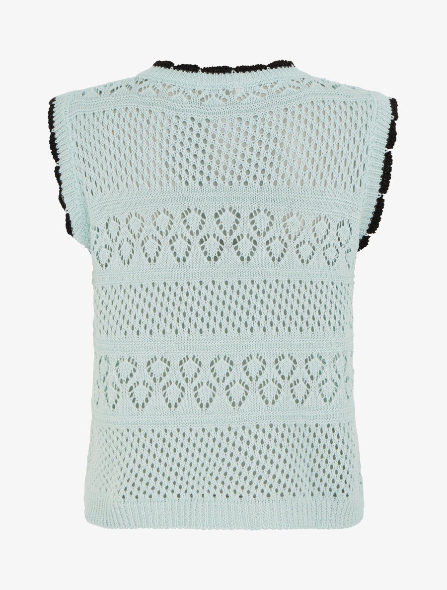 Pull sans manches à col contrastant - Bleu ciel - 2