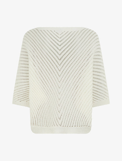 Pull ajouré à manches courtes chauve-souris - Écru - 2