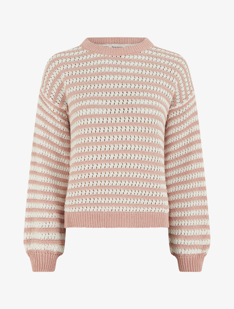 Pull droit à rayures ajourées - Rose - 1