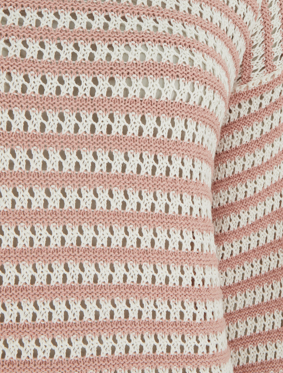 Pull droit à rayures ajourées - Rose - 3