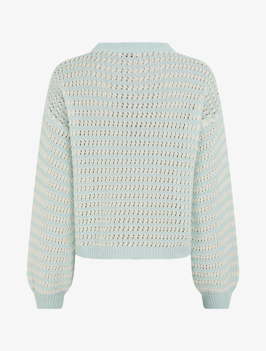 Pull droit à rayures ajourées - Bleu lagon - 2