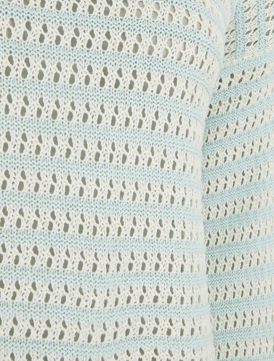 Pull droit à rayures ajourées - Bleu lagon - 3