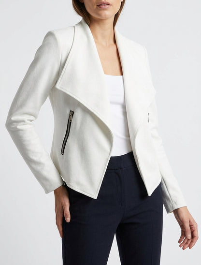 Veste en suédine à poches décoratives zippées - Blanc